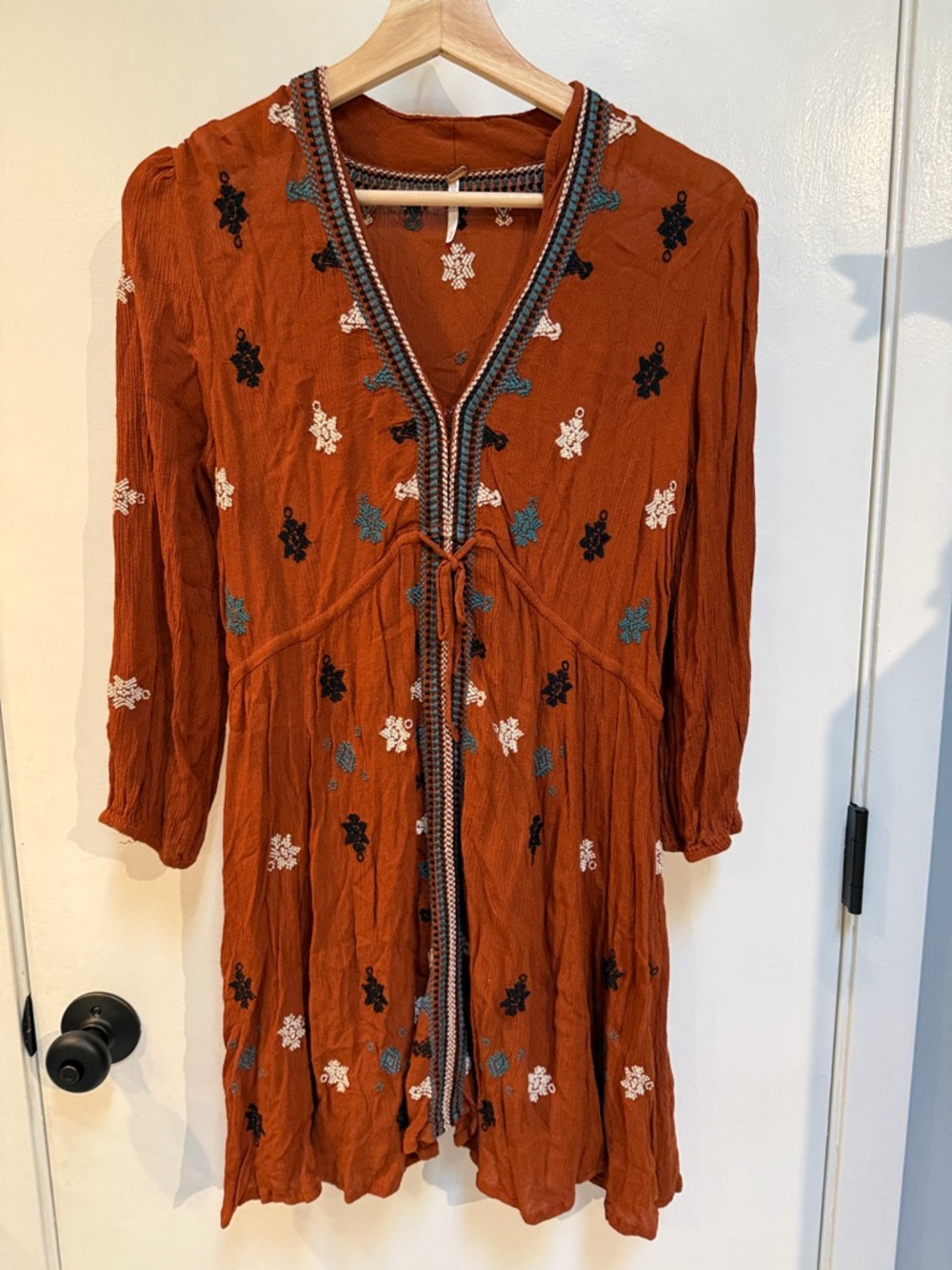 Free People Rust Embroidered Boho Dress